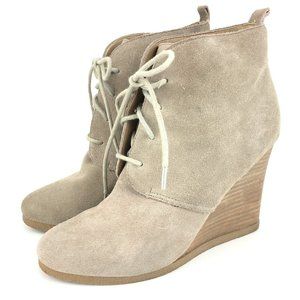 Steve Madden Danni Suede Wedge Ankle Boots Women's Size 10 Taupe Lace Up EUC